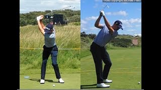 Justin Thomas golf swing  Long Iron faceon amp downtheline July 2017 [upl. by Adnac]